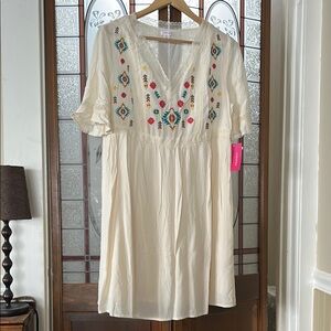 Xhilaration Embroidered Cream Dress